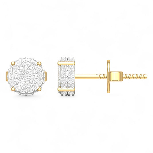 Linear Round Cluster Natural Diamond Stud Earrings in 18K Gold