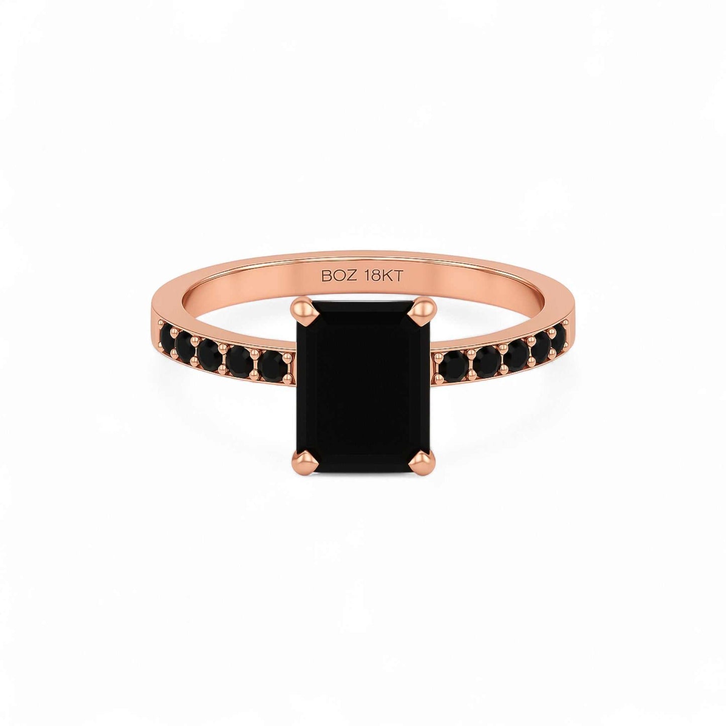 No Halo Black Emerald cut Moissanite Engagement Ring in 18KT Gold