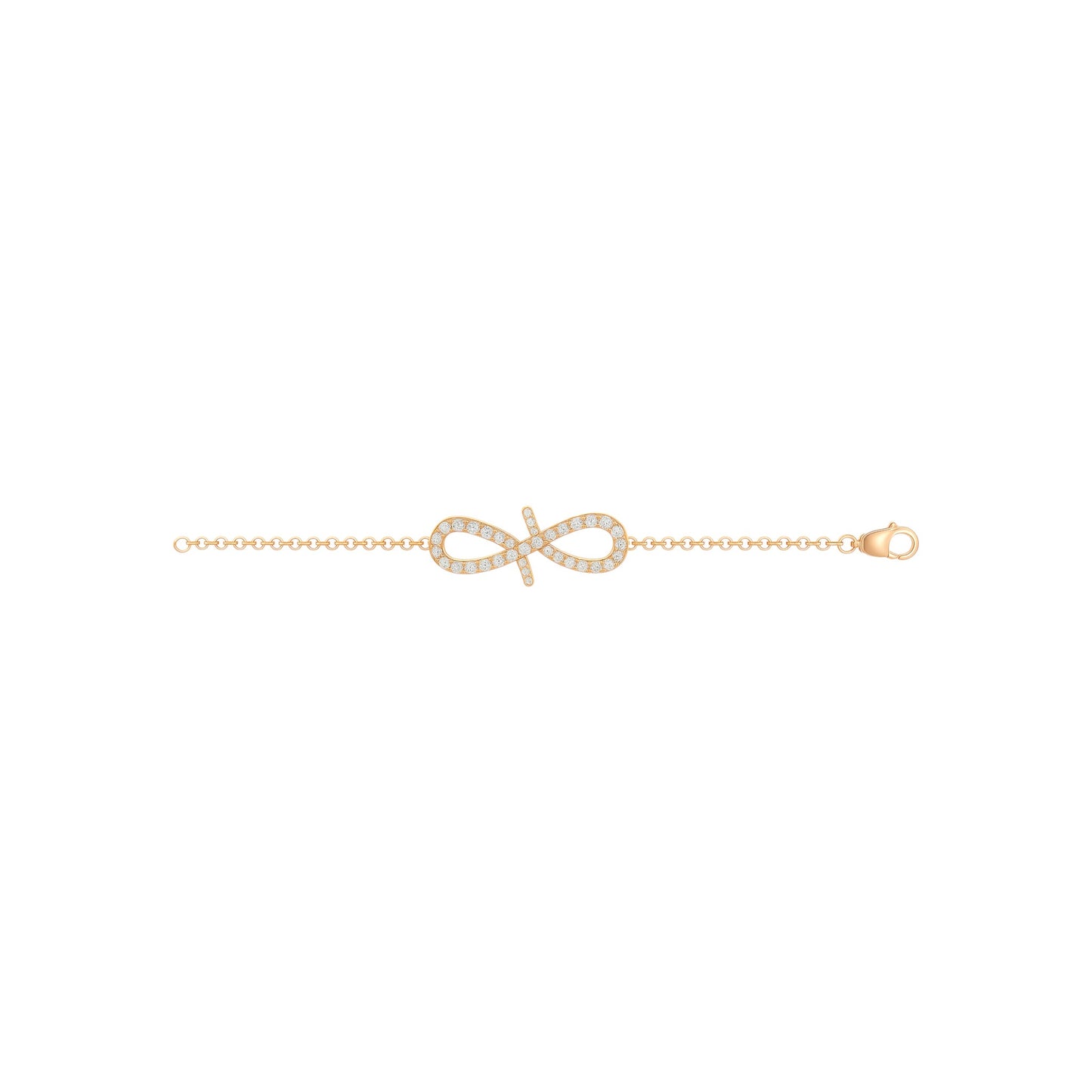 Gold bracelet with an infinity symbol on a white background