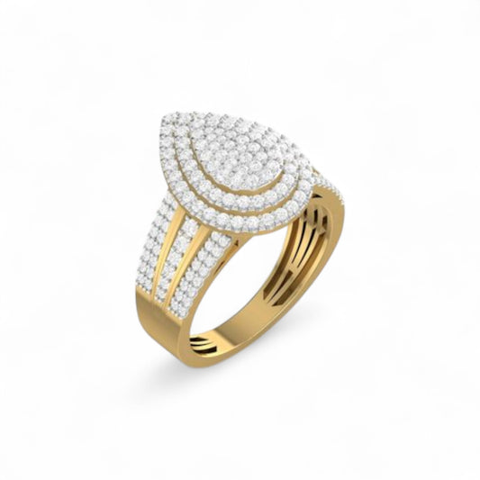 Omoni Pear Cut Natural Diamond Cluster Engagement Ring in 18K Gold