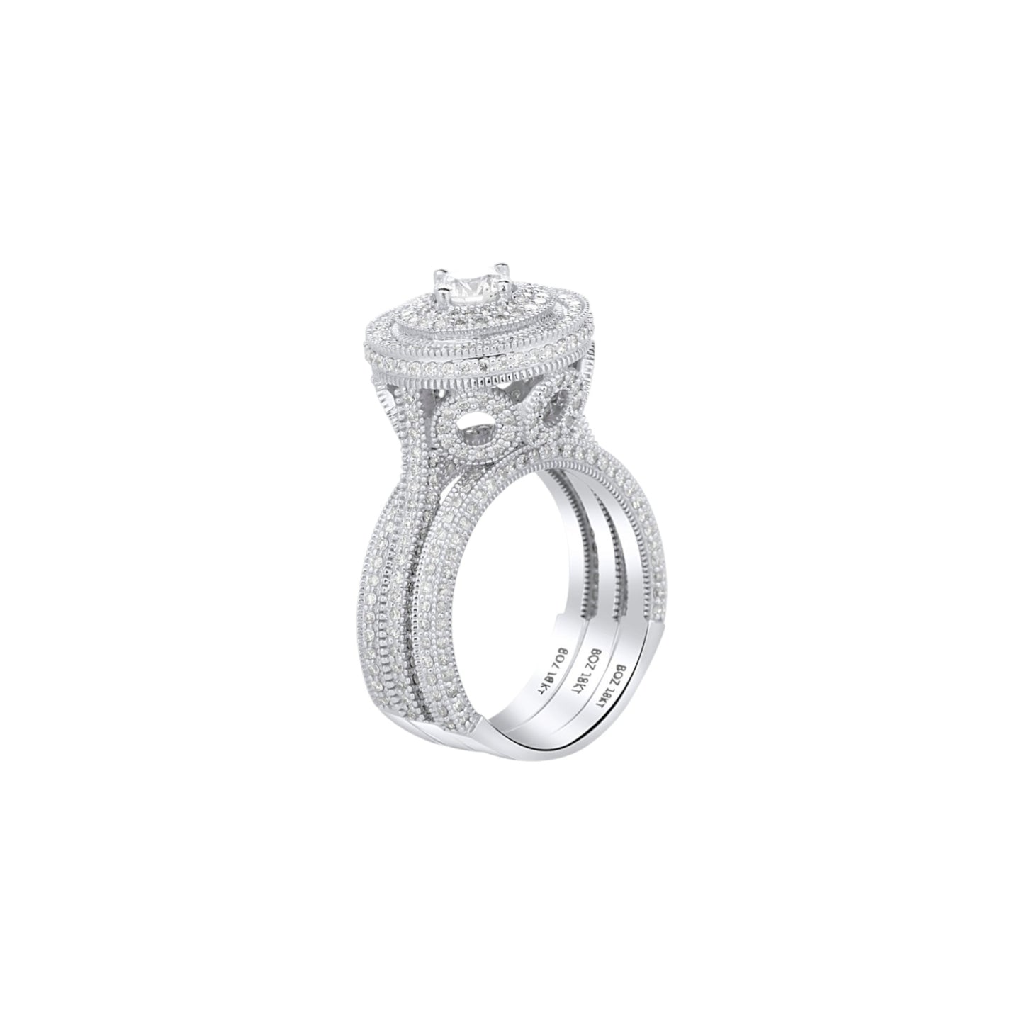 Zack Triple Halo Round Cut 3-piece Natural Diamond Bride Set in 18k Gold