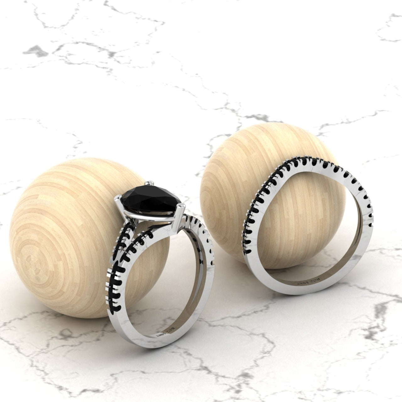 Split Shank Pear Cut Black Natural Diamond Bride Set in 18K Gold