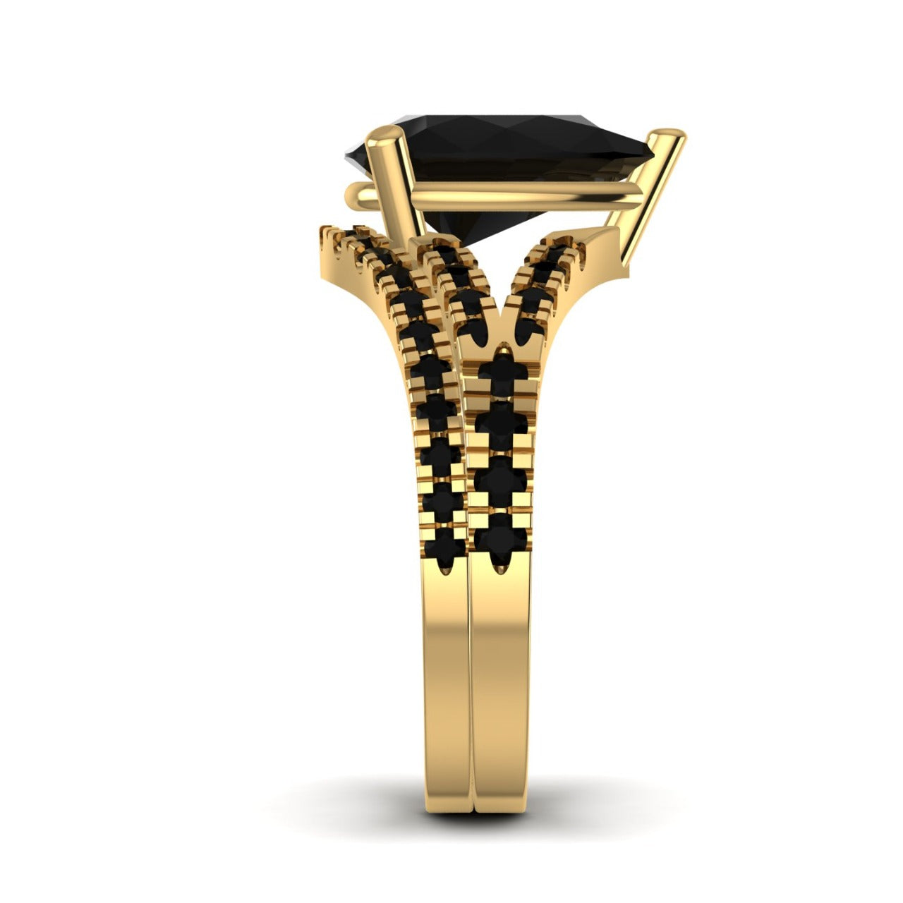 Split Shank Pear Cut Black Natural Diamond Bride Set in 18K Gold