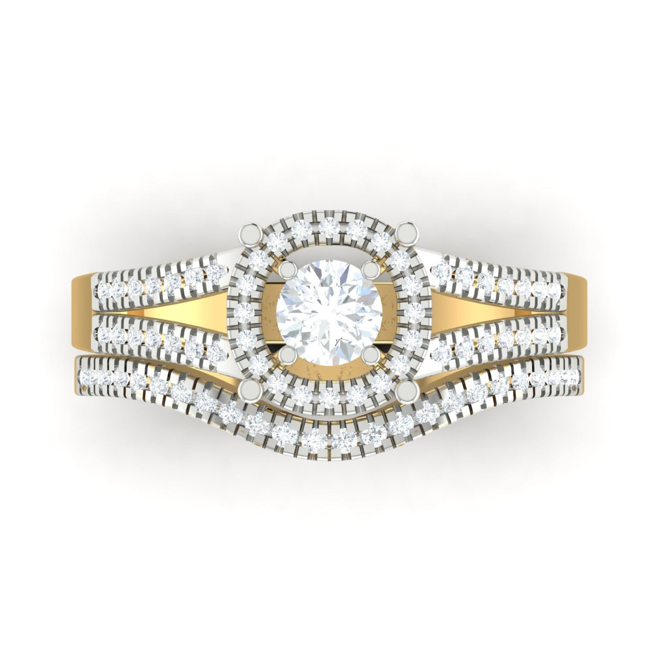 Precious Round Cut Diamond Cluster Bride Set in 10K Gold
