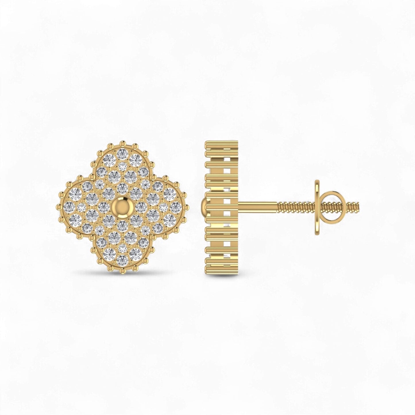 Midball Clover Diamond Stud Earrings in 18k Gold