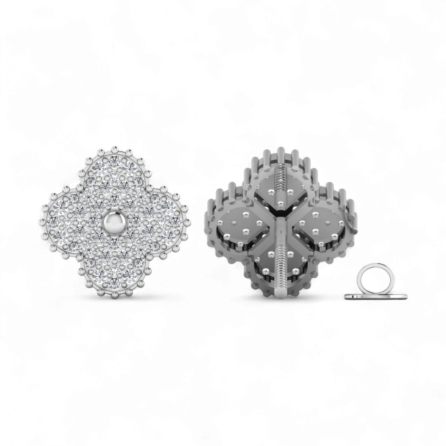 Midball Clover Diamond Stud Earrings in 18k Gold