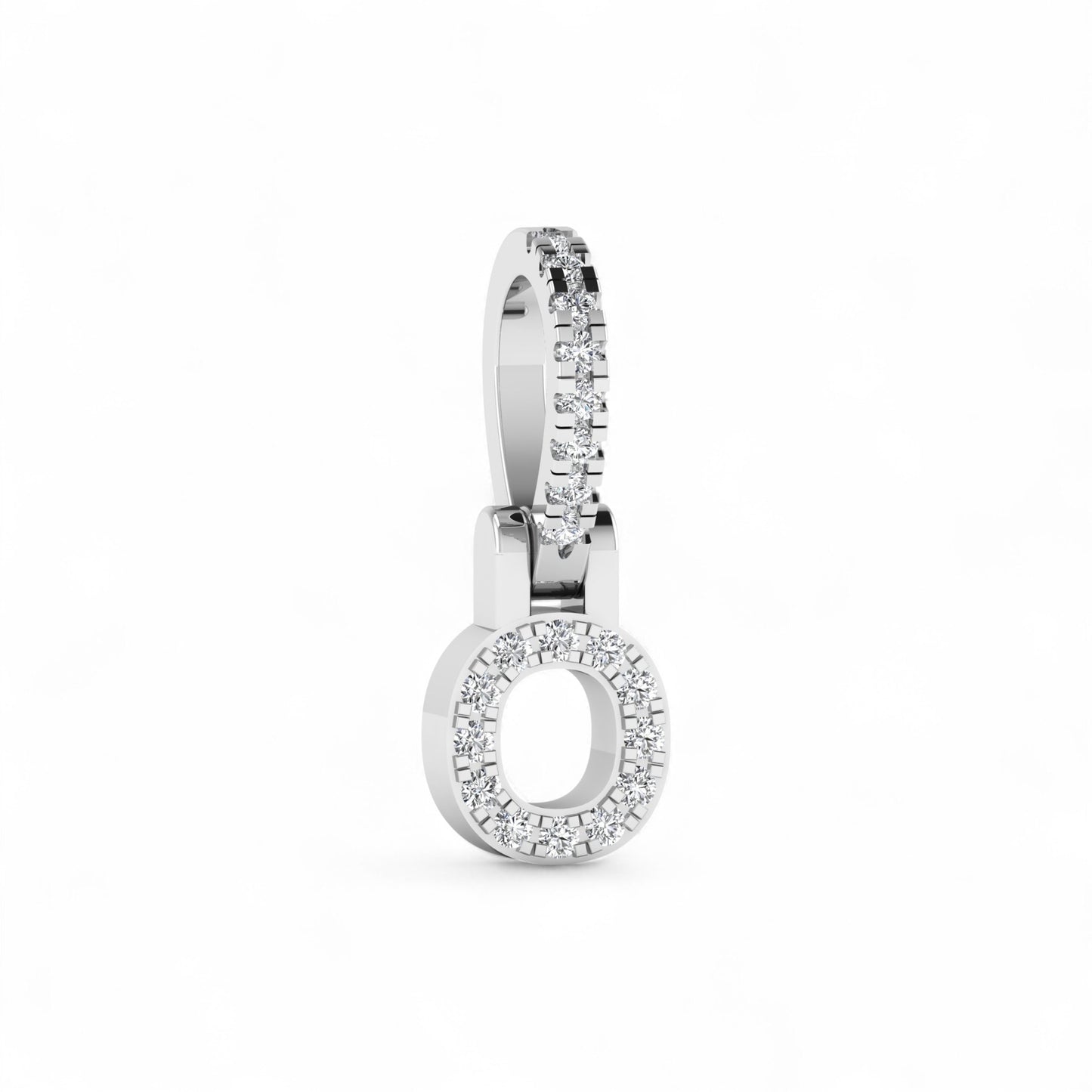 Silver hoop earring with embedded stones on a white background