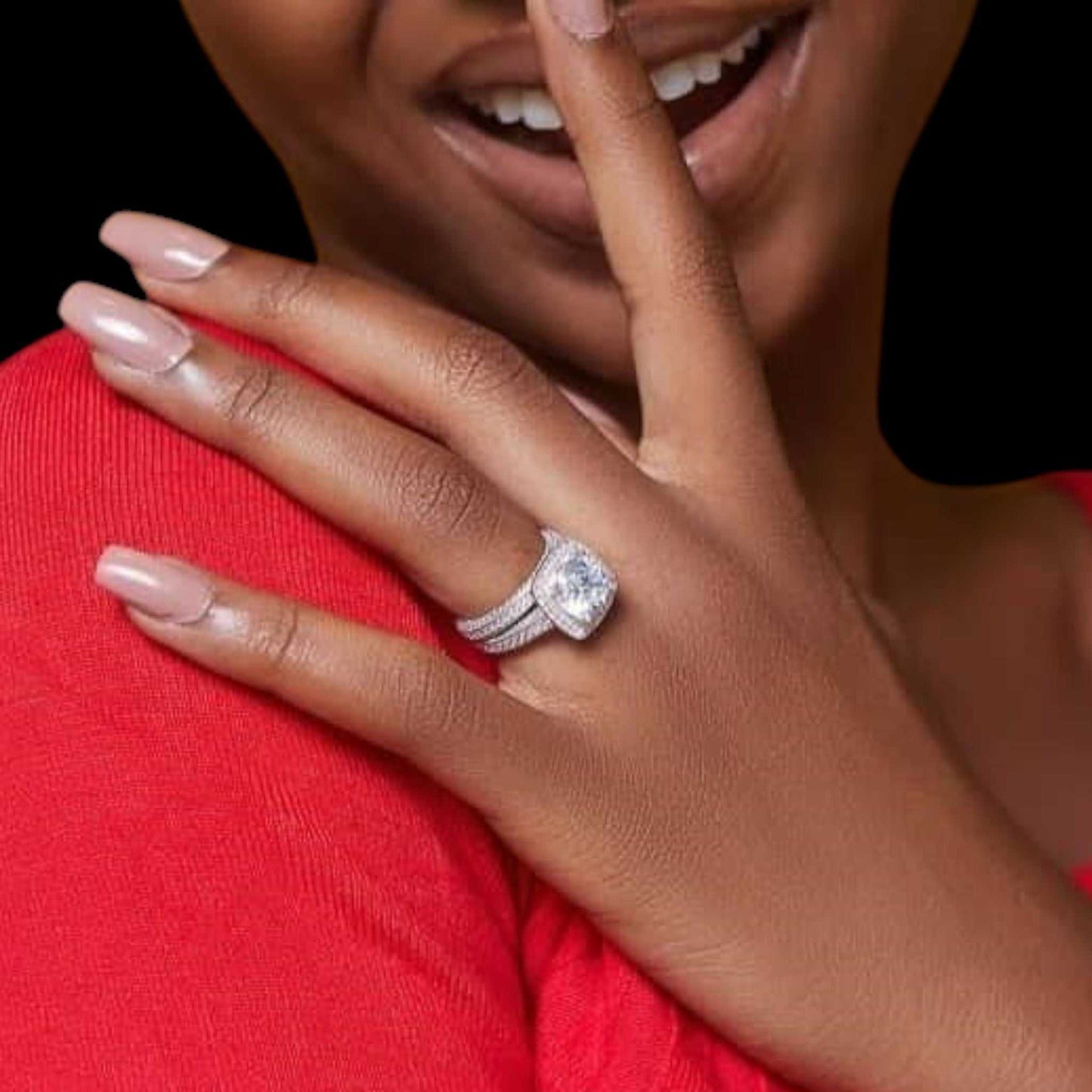 Olachi CZ Bride Set 925 sterling silver bridal ring set with cubic zirconia stones on hand