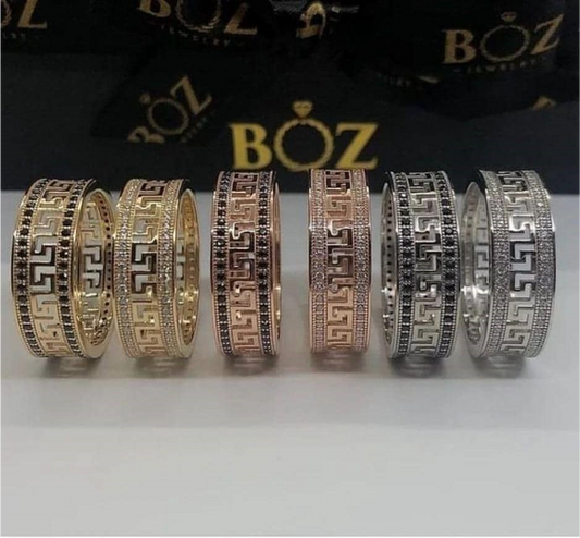 Greek Key CZ Band in 18K Gold