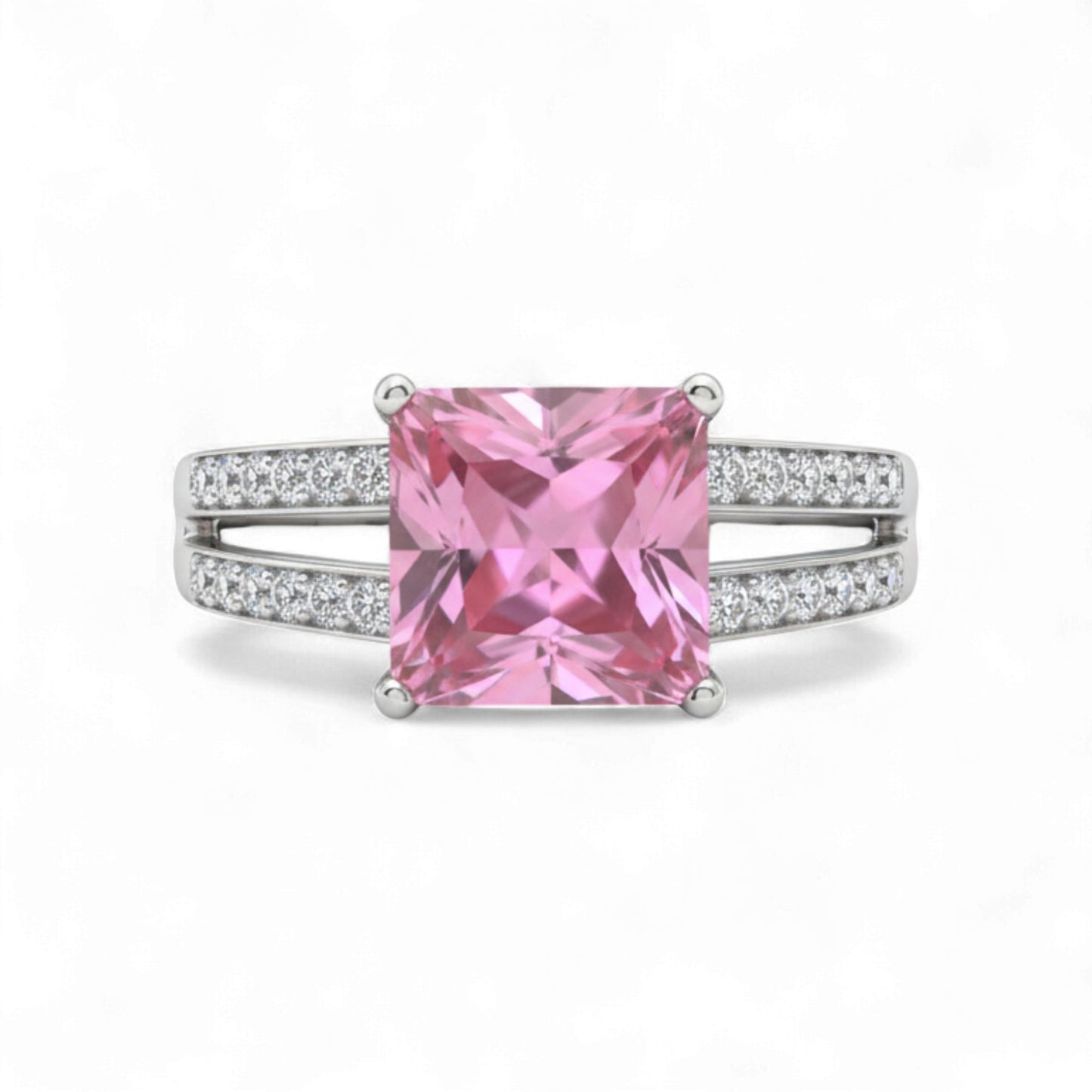 Pink Princess cut CZ Engagement Ring in 925 Sterling Silver