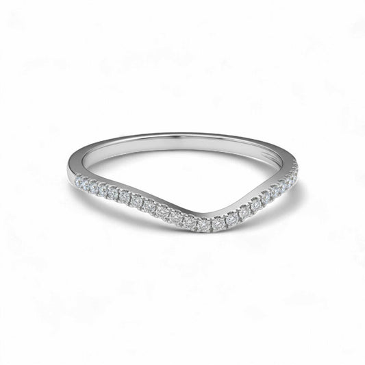Silver ring with small diamonds on a white background