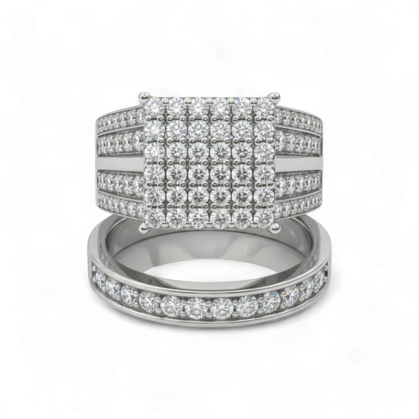 Princess cut moissanite bridal set in 18K gold with dazzling stones