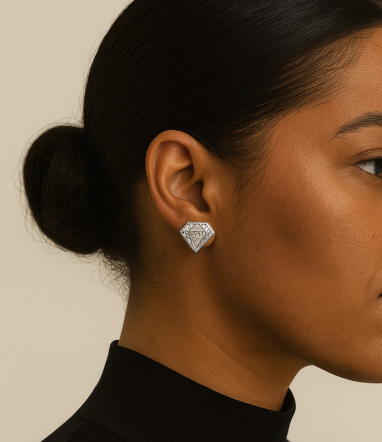 Woman wearing a black turtleneck with a neutral background