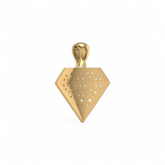 Gold pendant with geometric design on a white background