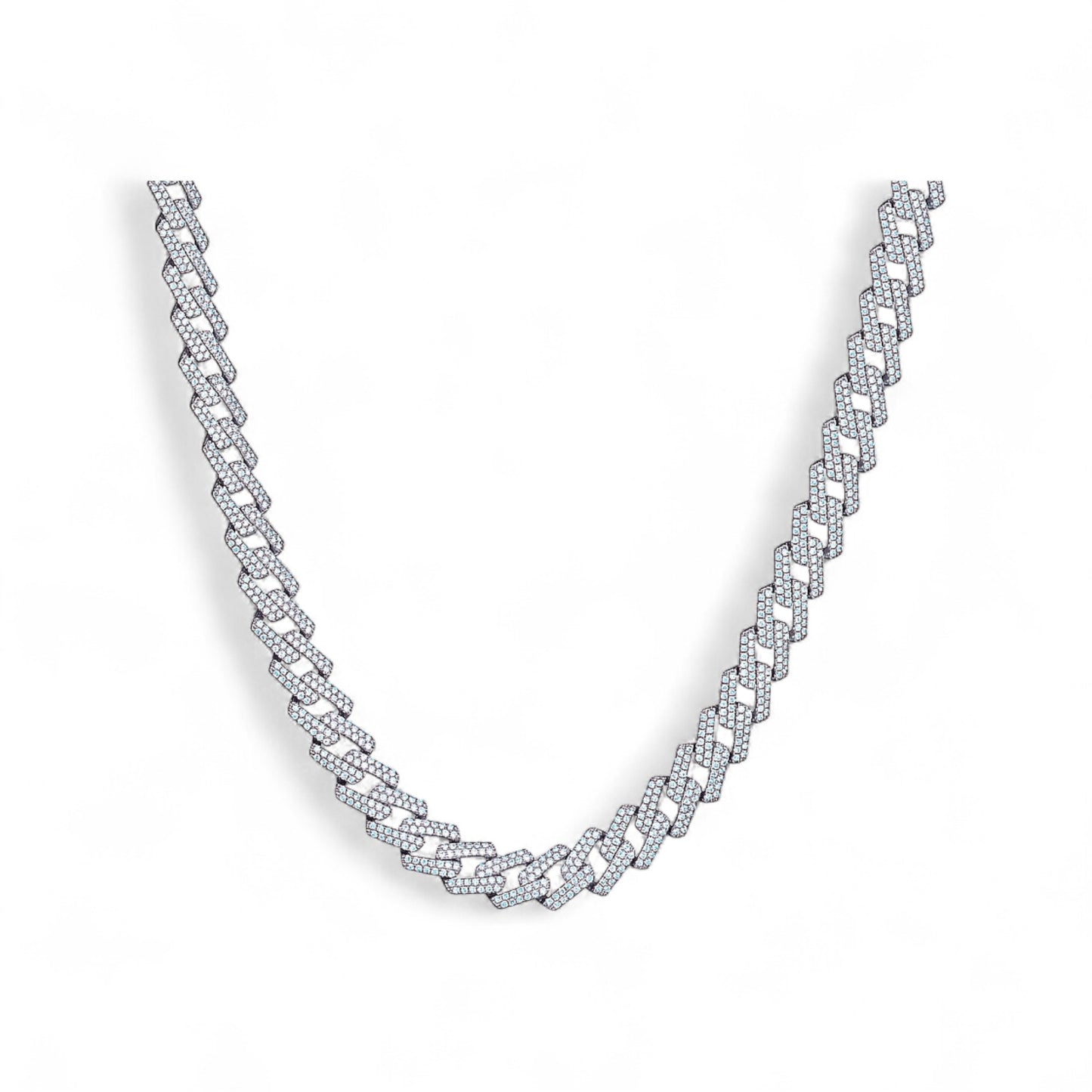 Prong Cuban 8mm Natural Diamond Necklace In 18k Gold