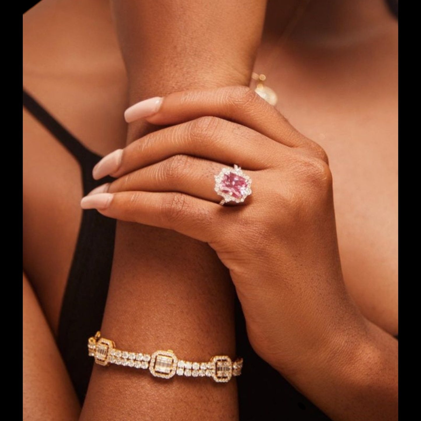 Quinn 2.0 Pink Moissanite and Diamond Engagement Ring in 18K Gold