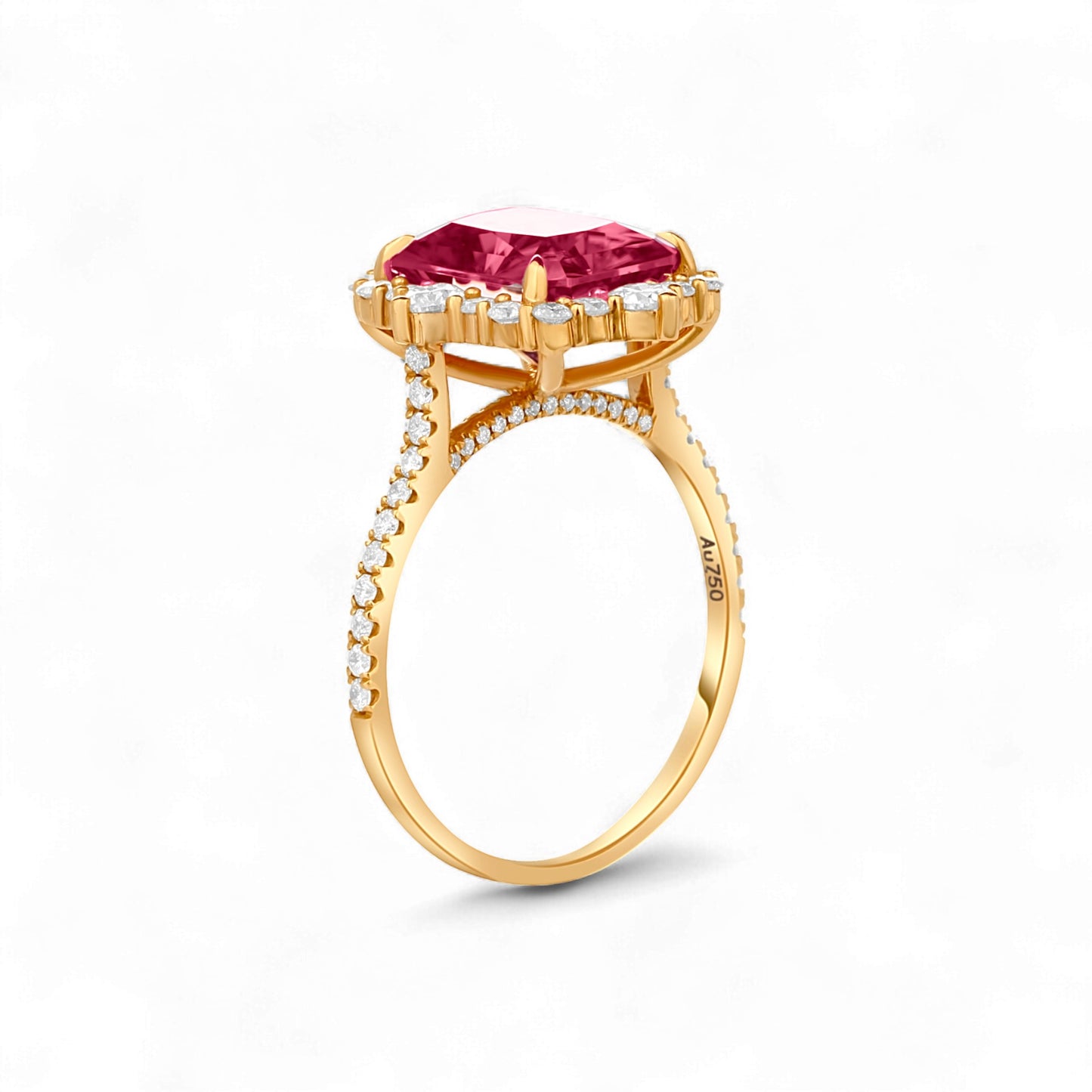 Quinn 2.0 Pink Moissanite and Diamond Engagement Ring in 18K Gold