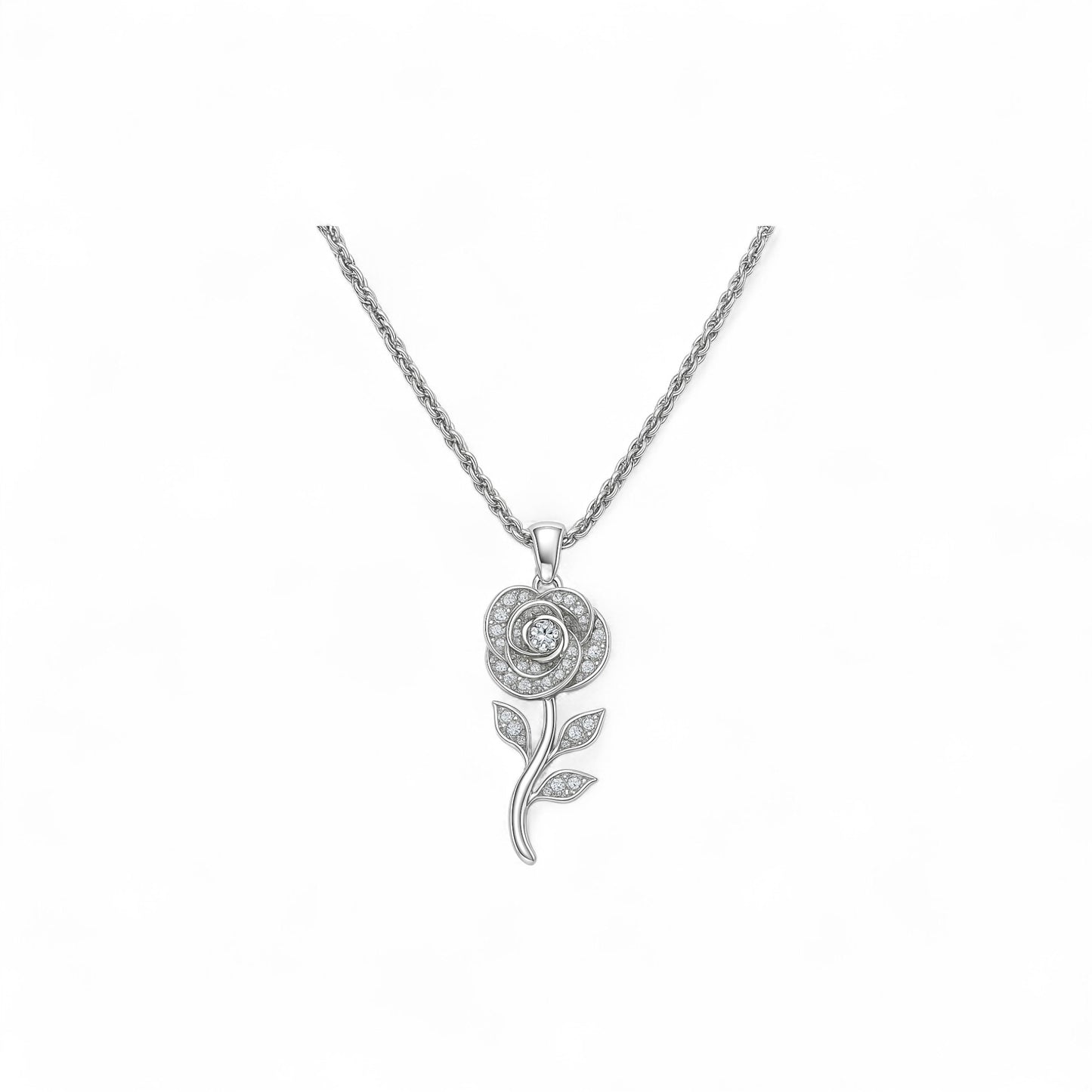 Rose Moissanite Necklace in 925 Sterling Silver