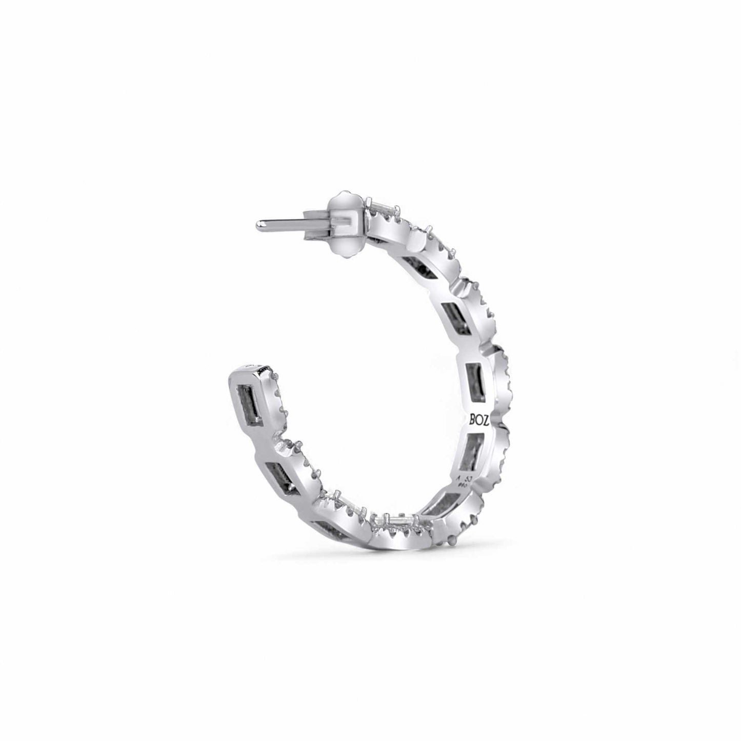 Round and Baguette Diamond Hoops in 18KT Gold