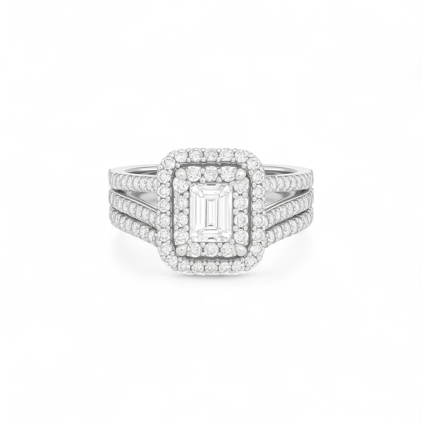 Royal Lovely Emerald Cut Moissanite Engagement Ring in 925 Sterling Silver