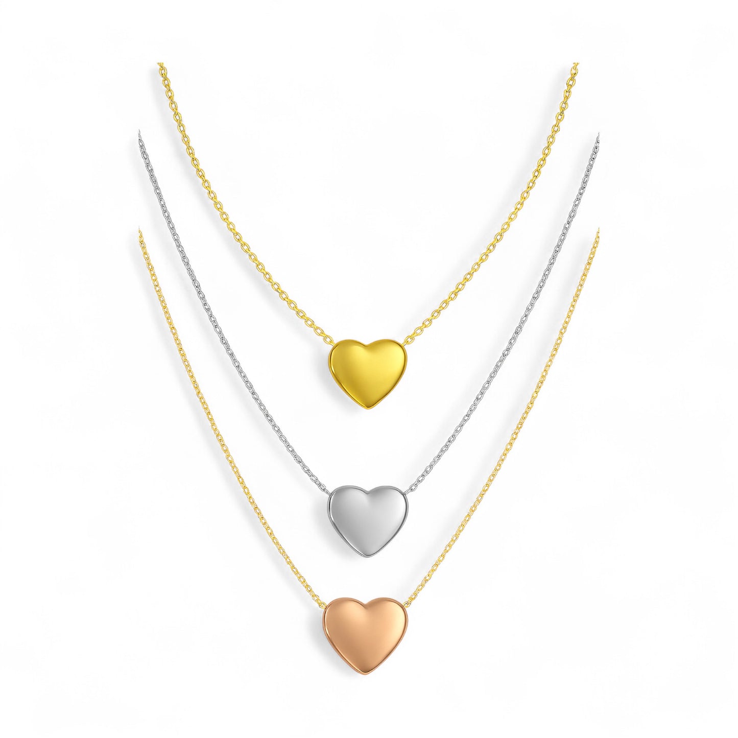 Three Tone Heart Necklace in 925 Sterling Silver