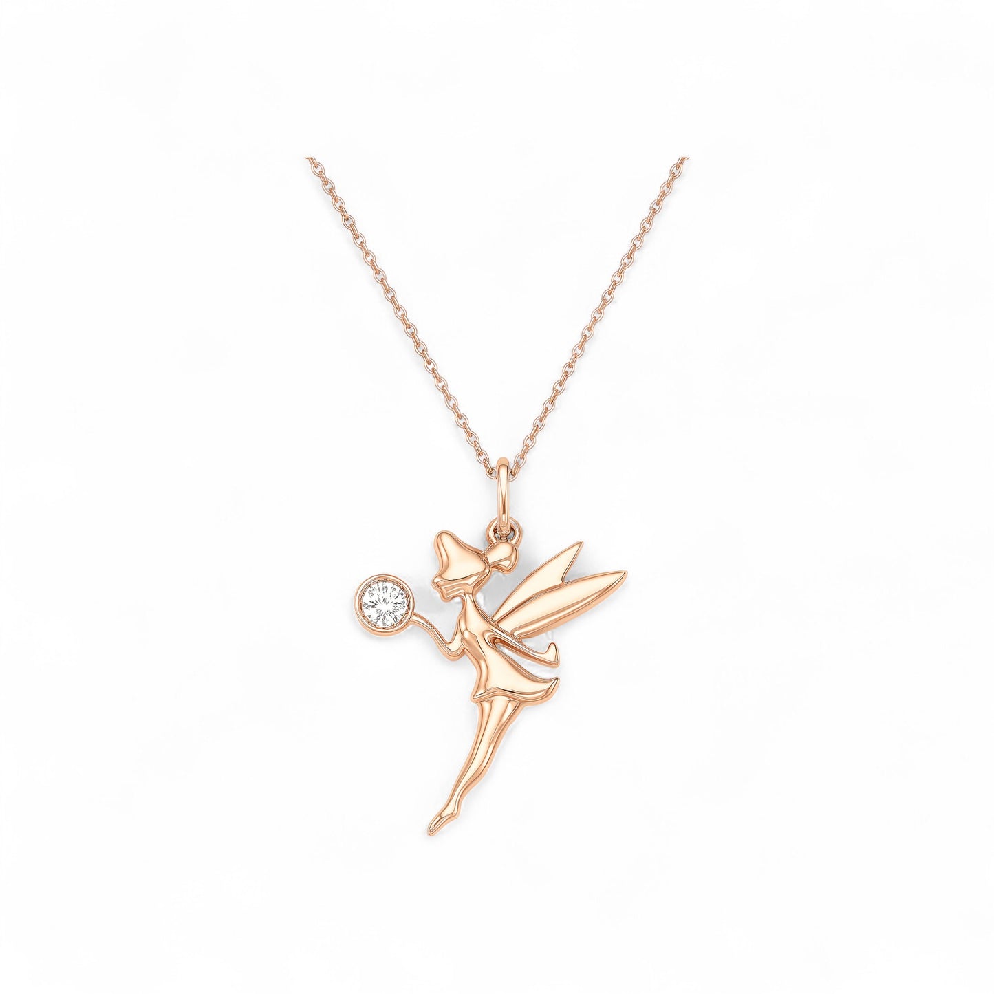 Tinkerbell Natural Diamond Pendant Necklace in 18K Gold