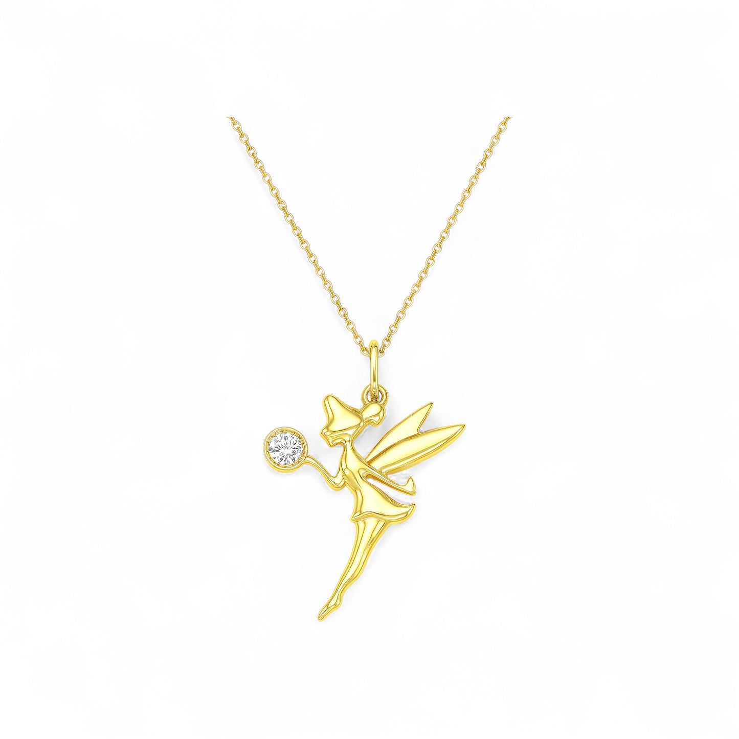 Tinkerbell Natural Diamond Pendant Necklace in 18K Gold