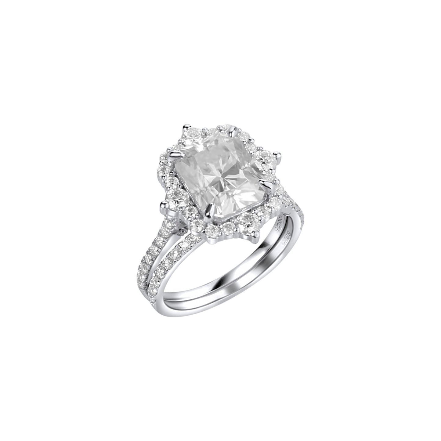 Quinn 2.0 Radiant Cut Moissanite Bride Set in 925 Sterling Silver