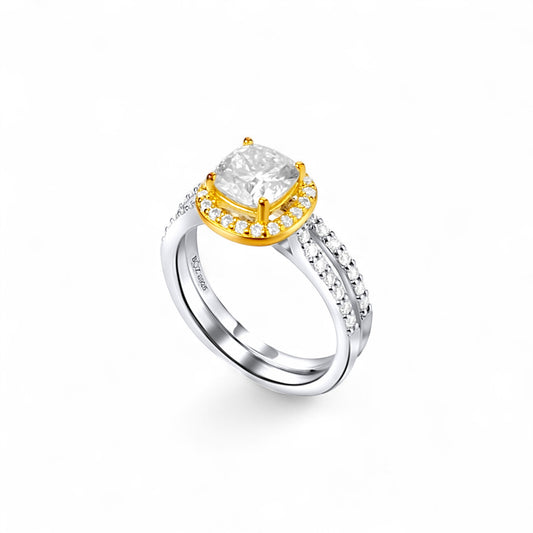 Classic Cushion Cut Two Tone Moissanite Bride Set in 925 Sterling Silver