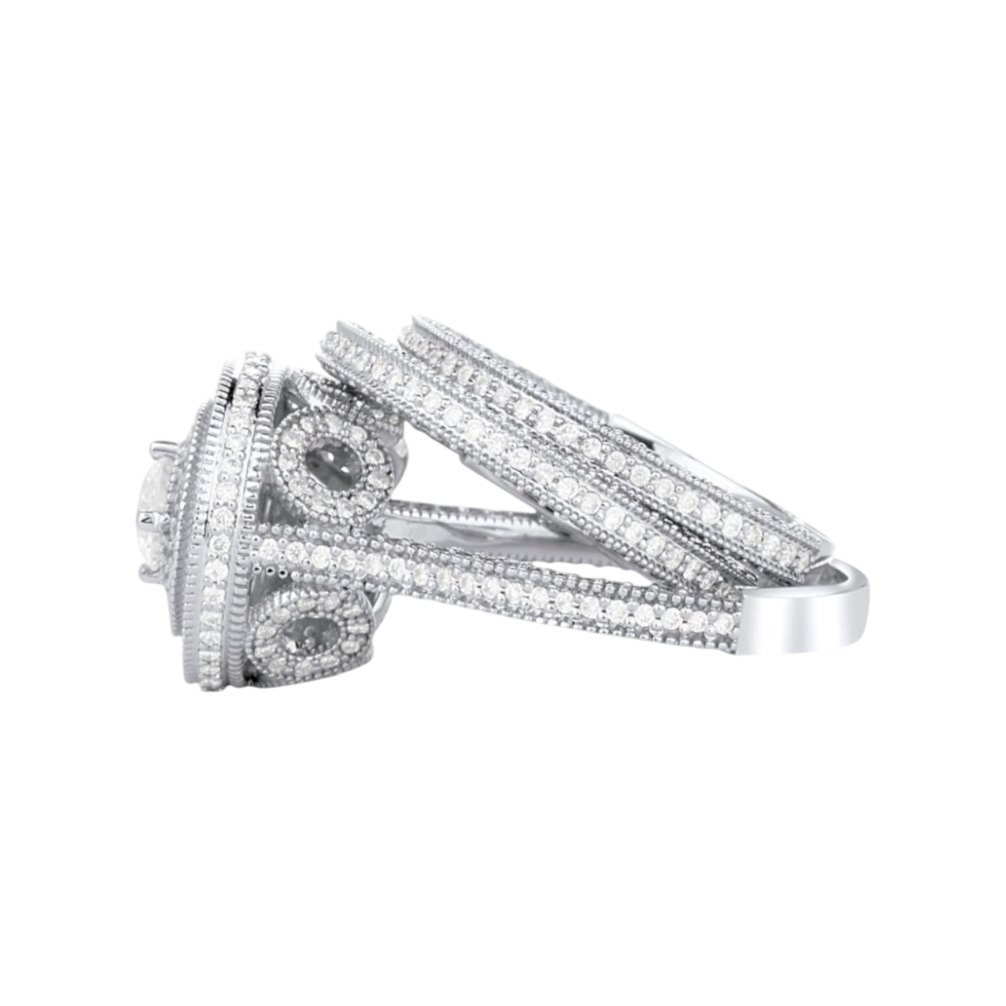 Zack Triple Halo Round Cut 3-piece Natural Diamond Bride Set in 18KT Gold