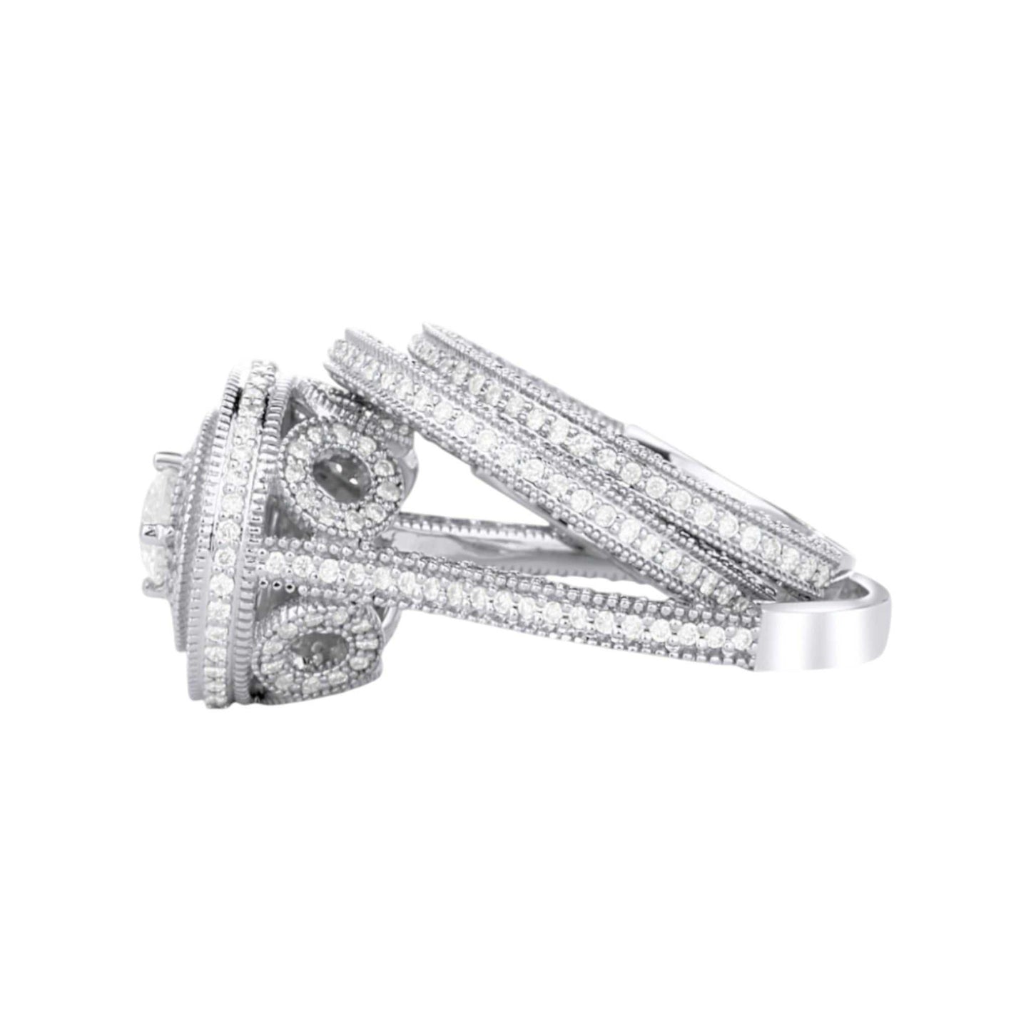 Zack Triple Halo Round Cut 3-piece Natural Diamond Bride Set in 18KT Gold