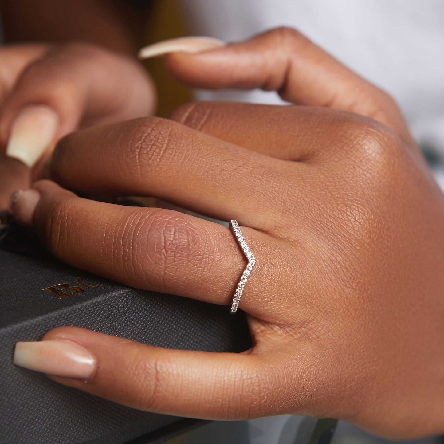 Wishbone Curve CZ Band in 925 Sterling Silver