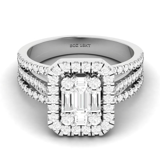 Royal Lovely Emerald Cut Moissanite Engagement Ring in 925 Sterling Silver