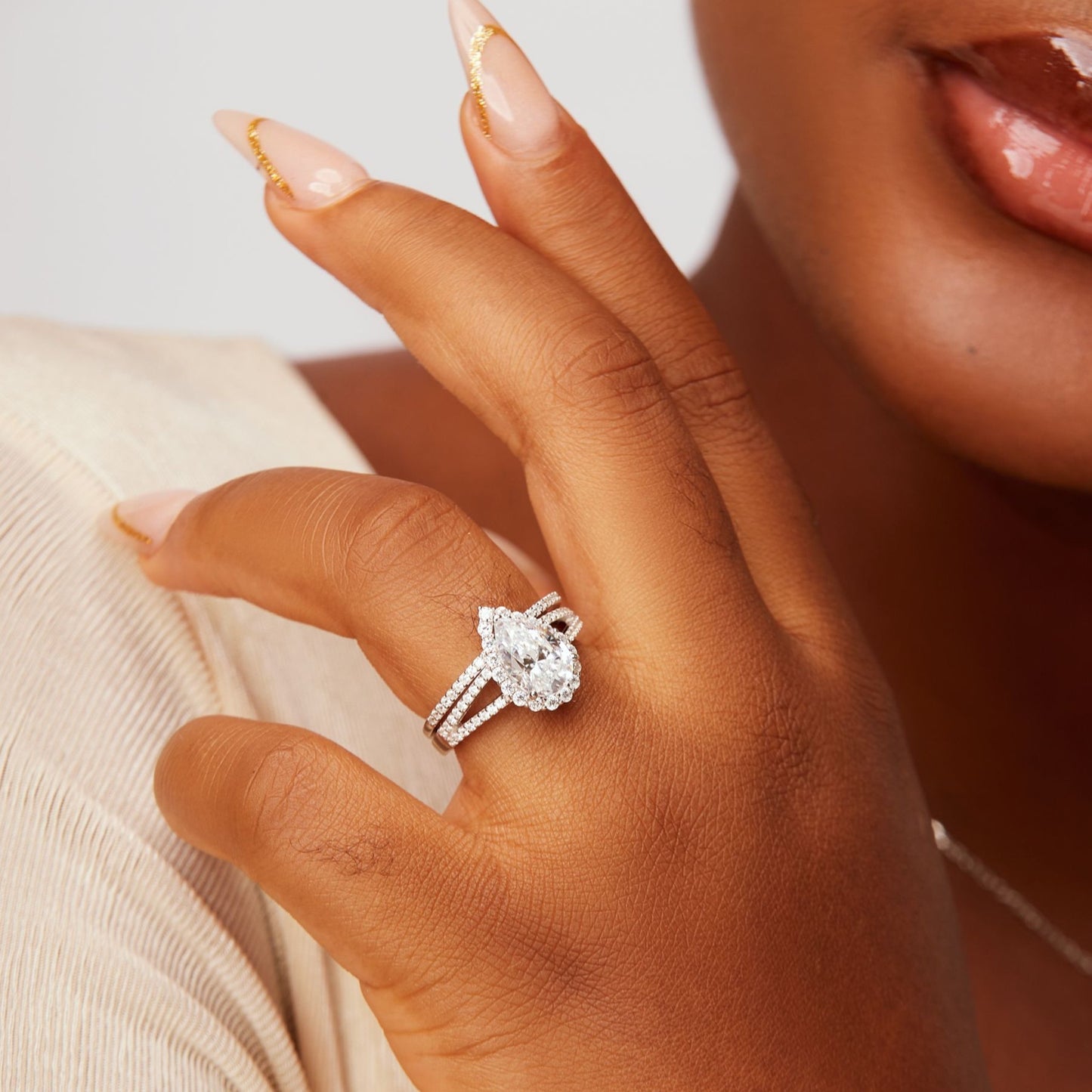 Aurora Pear Cut CZ Bride Set in 925 Sterling Silver