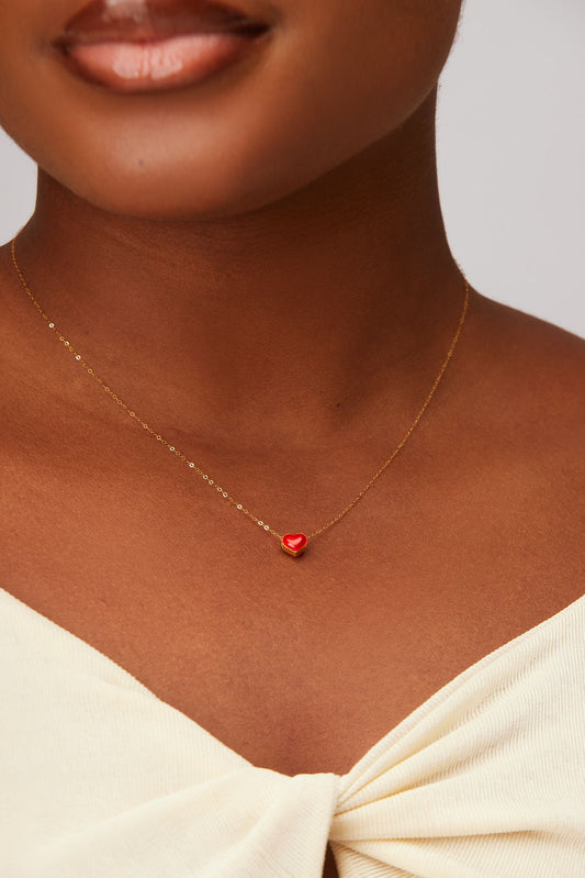 18karat Gold Mini Red Heart Necklace