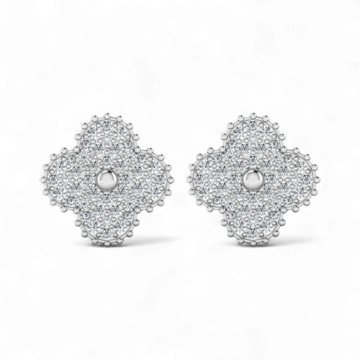 Midball Clover Diamond Stud Earrings in 18k Gold