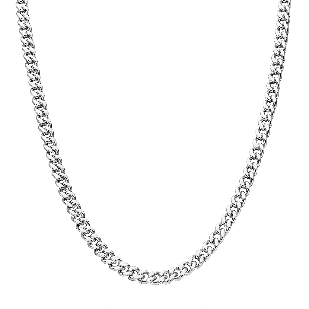 Silver chain necklace on a white background