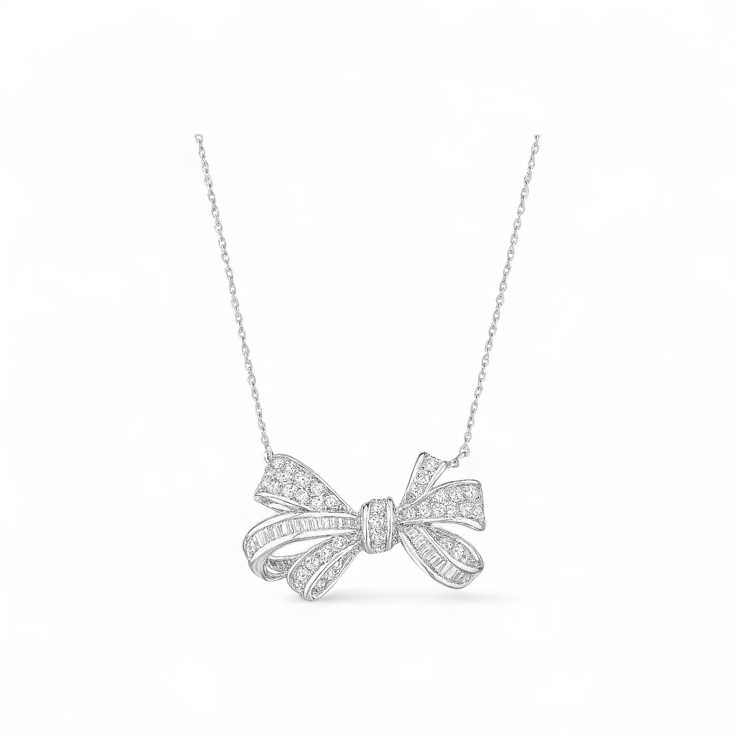 Bow Tie Natural Diamond Necklace in 18K Gold