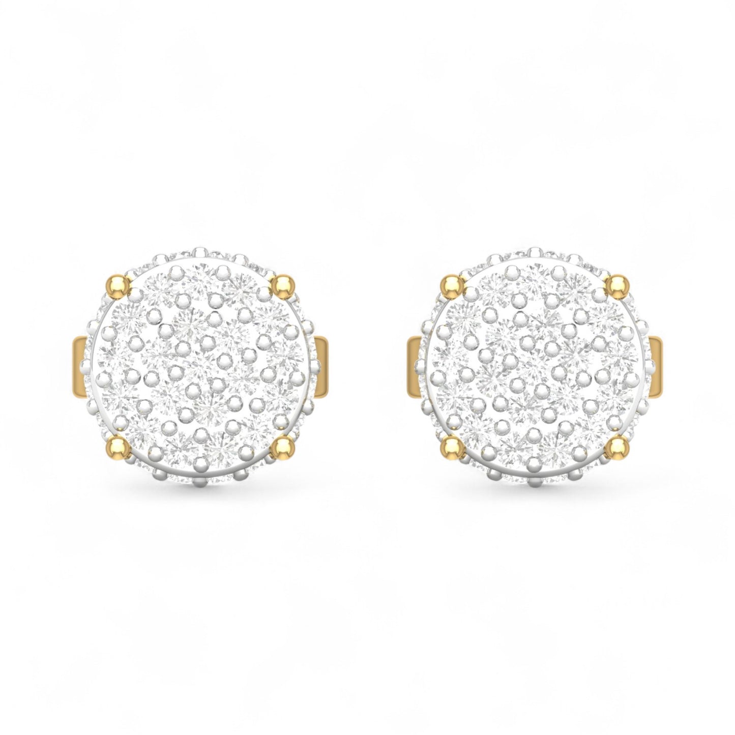 Linear Round Cluster Natural Diamond Stud Earrings in 18K Gold