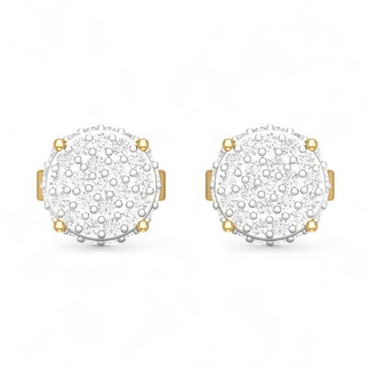 Linear Round Cluster Natural Diamond Stud Earrings in 18K Gold