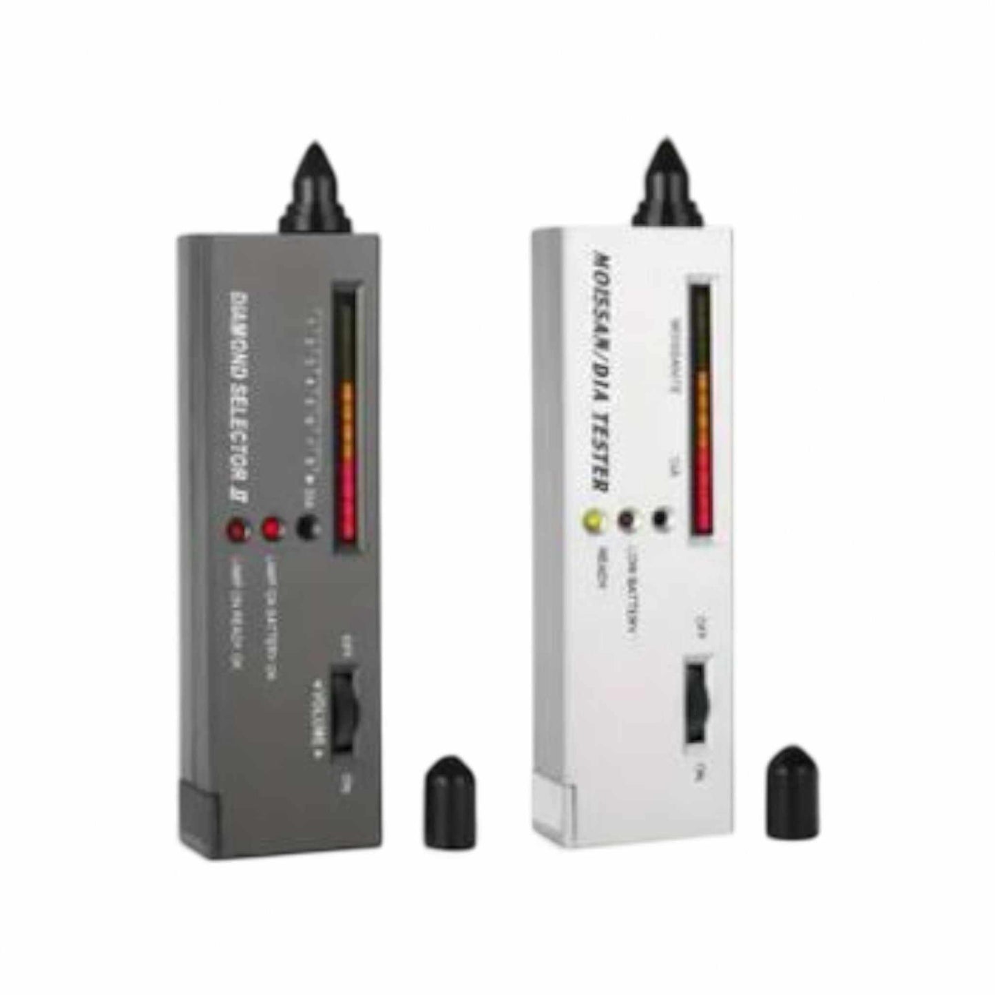 Portable diamond tester devices with indicator lights for authenticating real diamonds