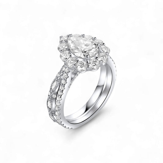 BOZ Lavie Pear Cut Moissanite Bride Set in 925 Sterling Silver