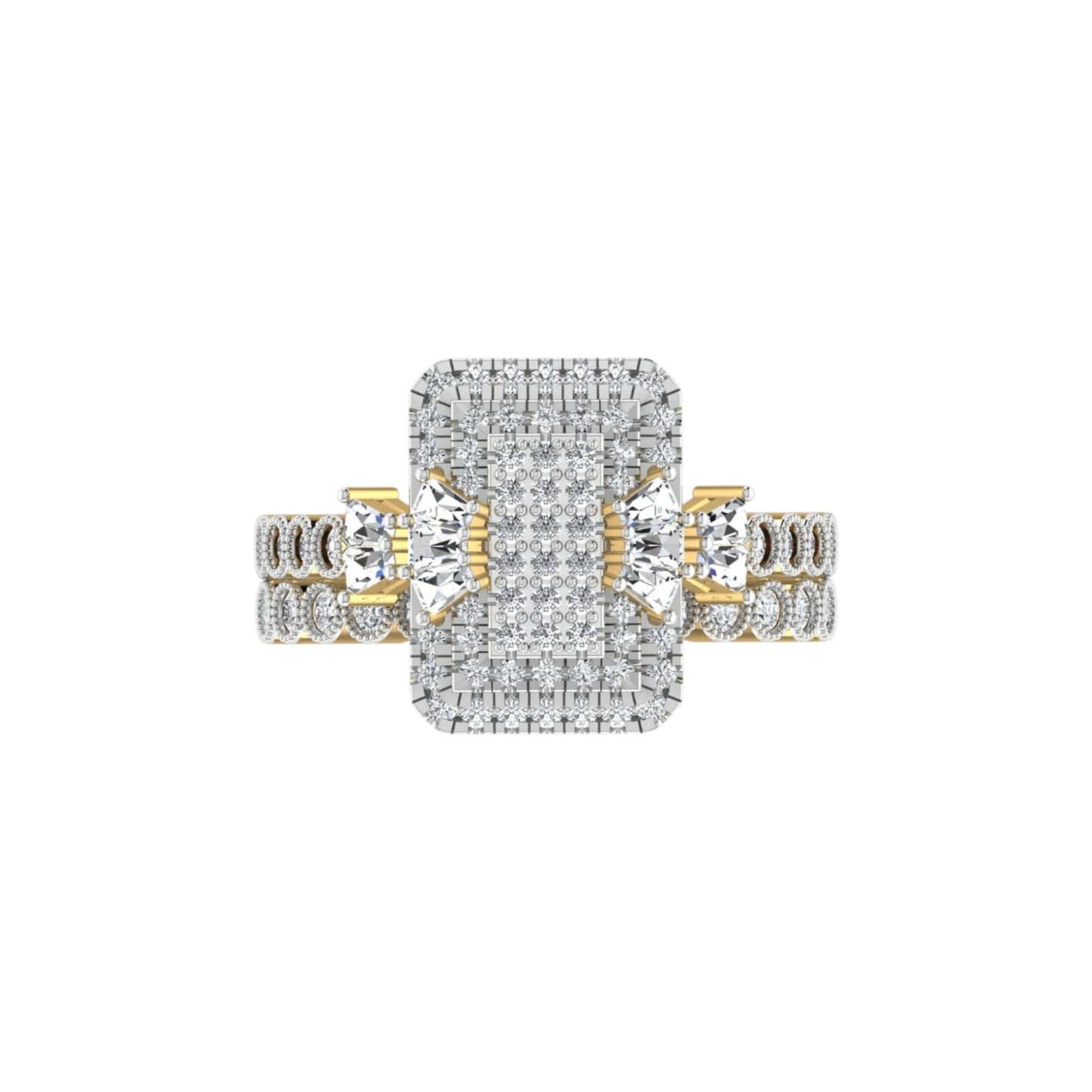 Lucy Radiant Cut Natural Diamond Cluster Bride Set in 18K Gold