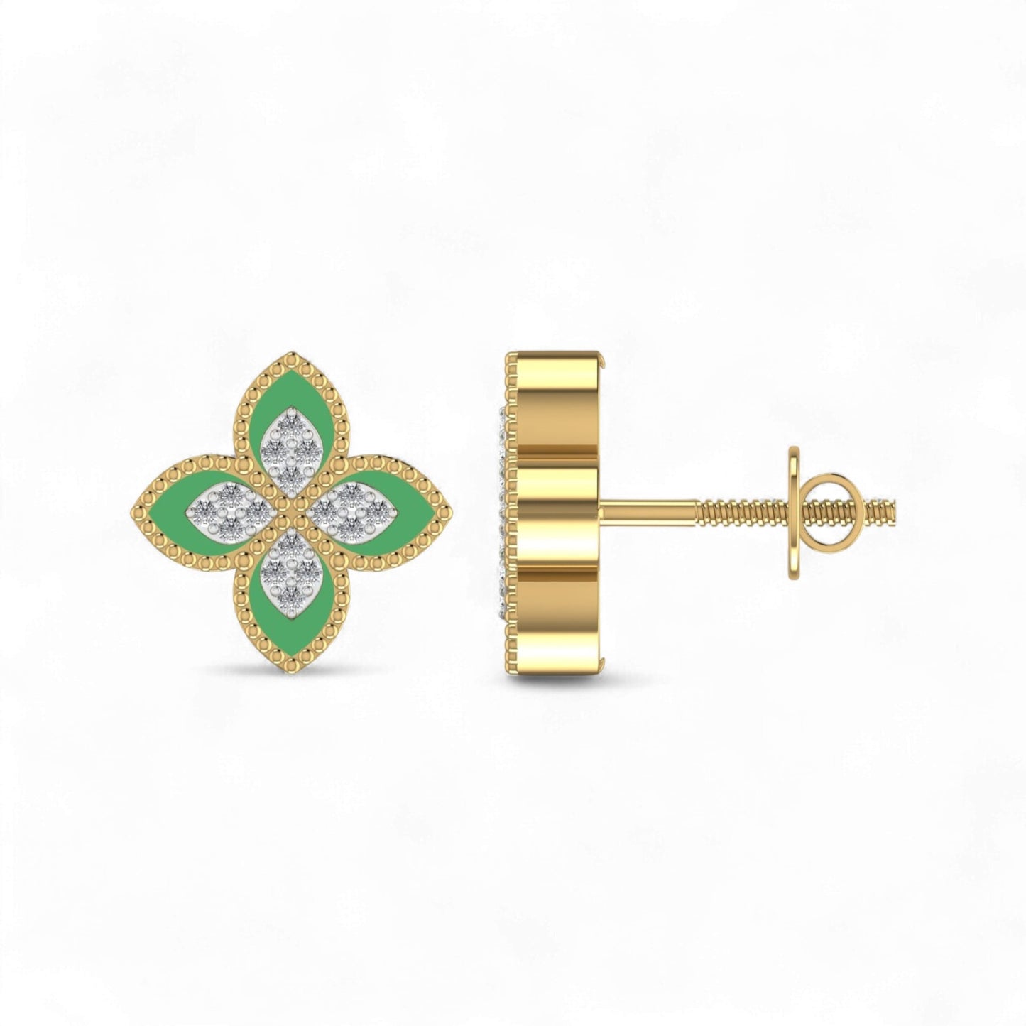 Dual Natural Diamond Clover Earrings in 18K Gold
