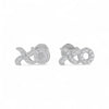 Silver 'xoxo' earrings on a white background