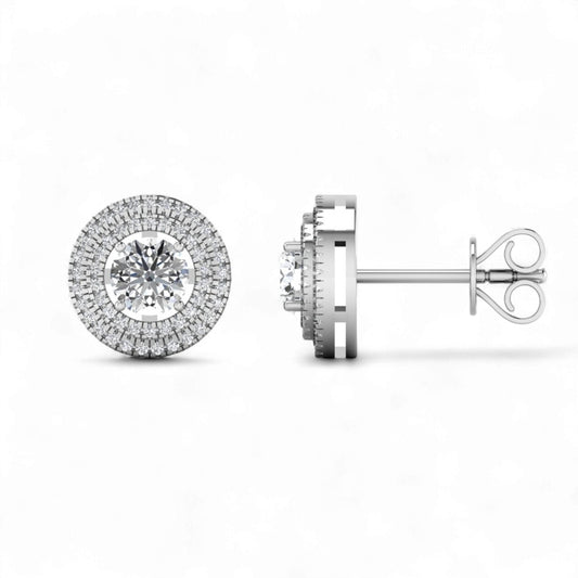Amelia Baguette Round Cut Natural Diamond Studs  in 18K Gold