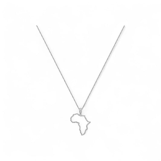 African Map Outline Diamond Pendant Necklace in 18K Gold