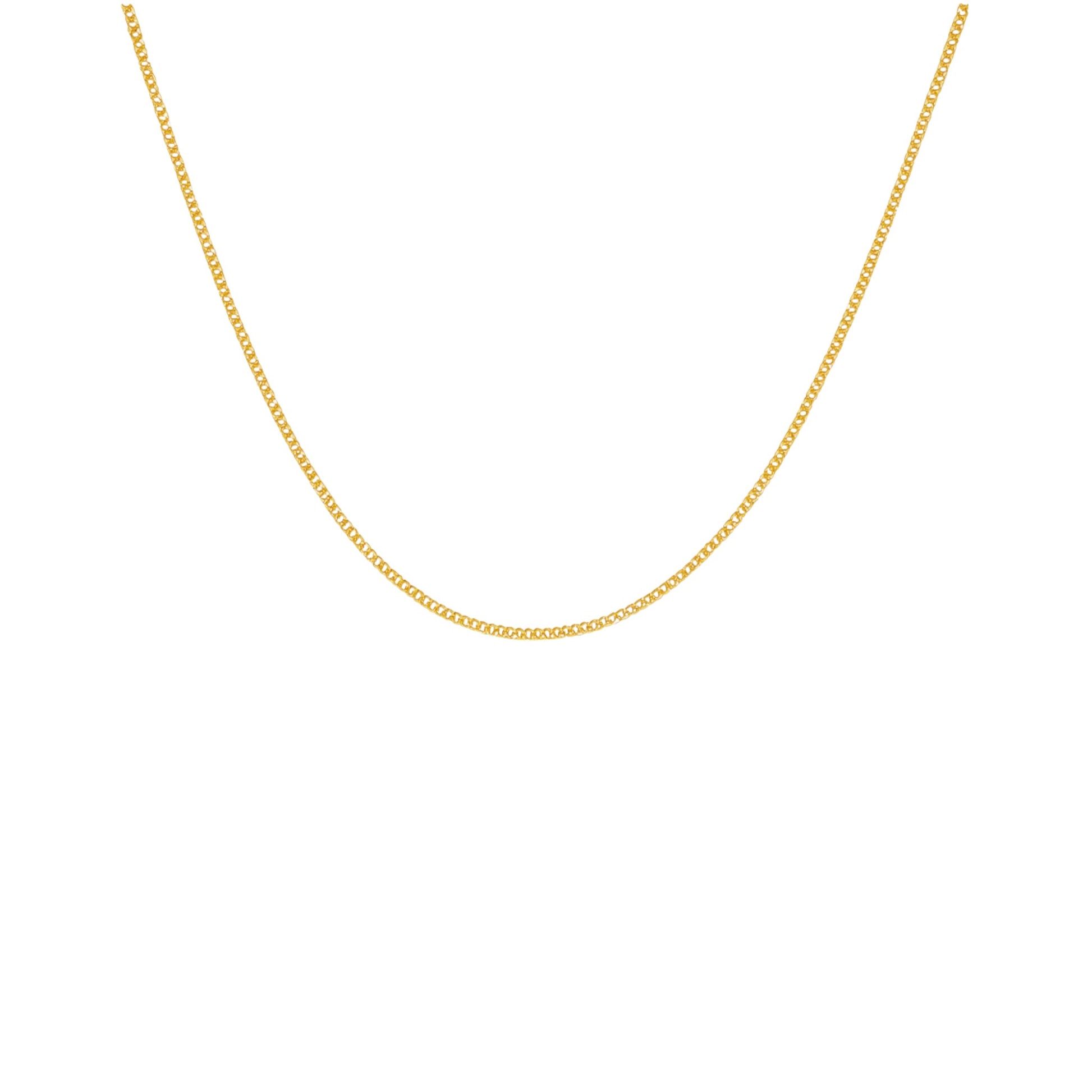 Gold chain necklace on a white background