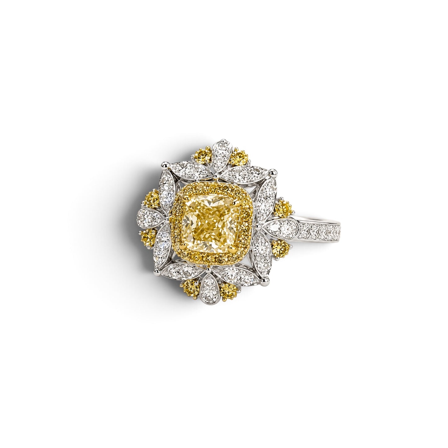 Marigold Cushion Cut Natural Yellow Diamond Engagement Ring in 18K Gold