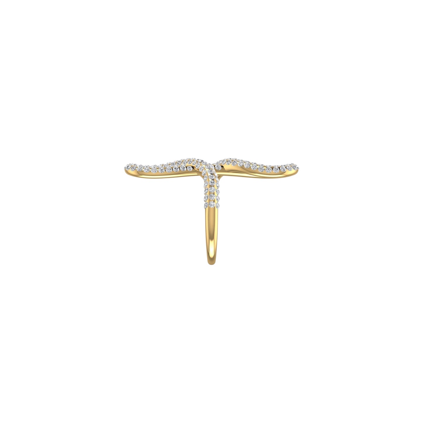 Gold ring with diamonds on a white background